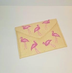 Natural Straw Flamingo Envelope Clutch - NWOT